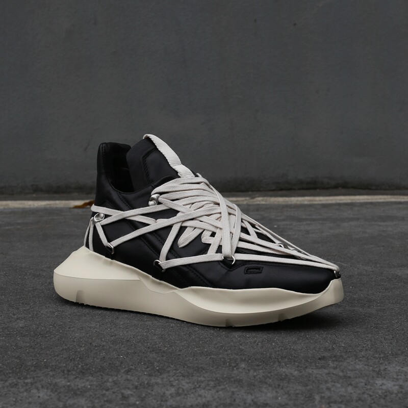 黑白r老爹鞋0欧洲站疯狂绑带低帮时尚潮男松糕厚底增高牛皮潮男鞋