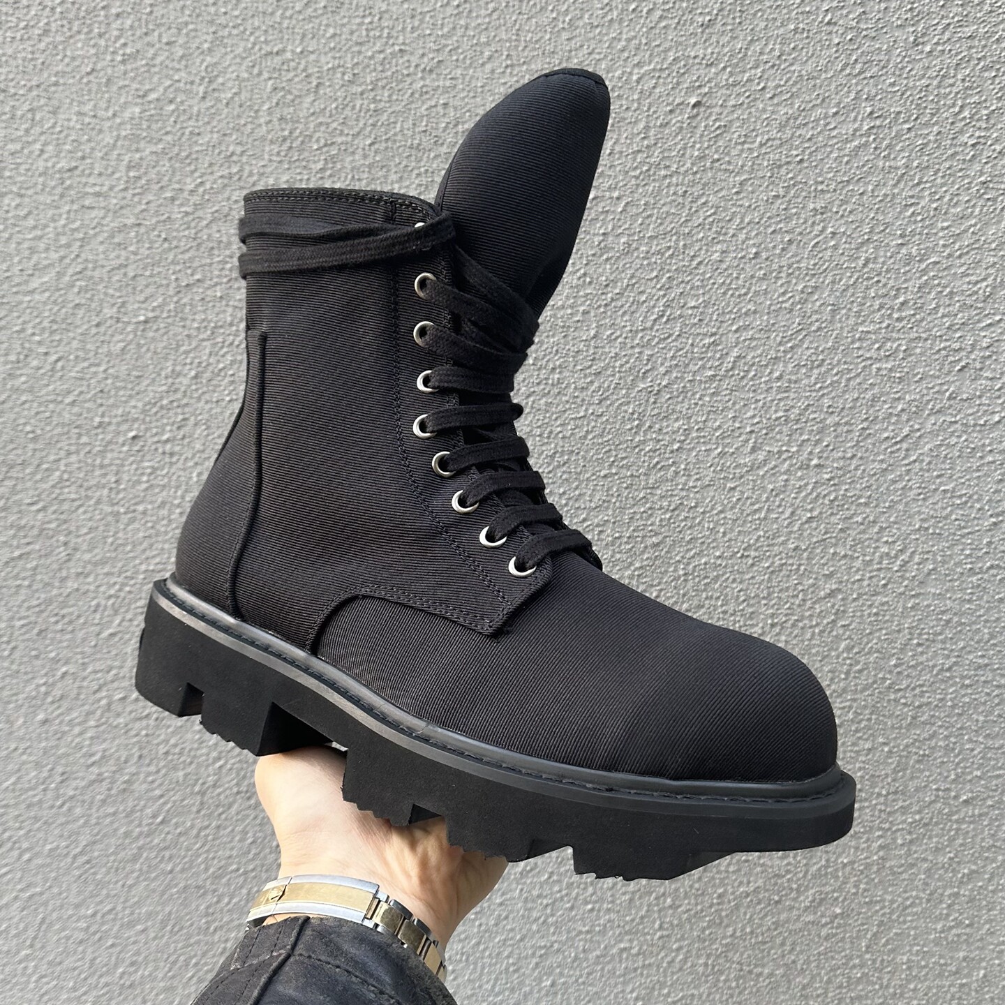 绑带侧拉链暗黑高帮黑武士R厚底增高松糕底O高跟街潮男鞋靴子5CM