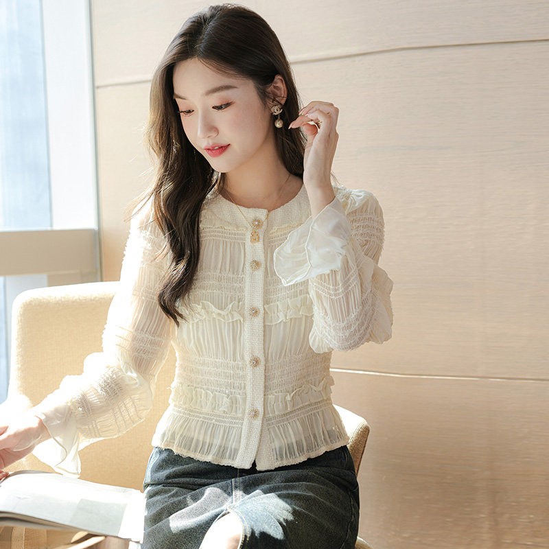 熙可儿小香风内搭雪纺衬衫女法式复古小衫2024春装新款设计感上衣
