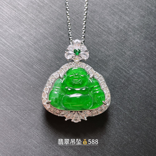 天然翡翠A货吊坠高冰种满阳绿色佛公玉石镶嵌男女通用款轻奢ins风