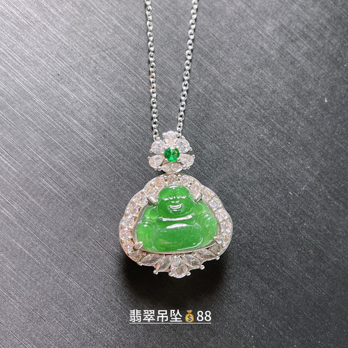 天然翡翠A货吊坠高冰种满阳绿色佛公玉石镶嵌男女通用款轻奢ins风