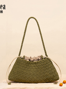复古磨砂麂皮绒编织腋下包女秋冬新款法式菜篮子托特包百搭单肩包