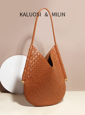 大容量水桶包新款夏季休闲编织包纯色简约托特包时尚通勤单肩包女