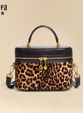 2025真皮马毛手拎盒子包豹纹小方包小众百搭单肩斜挎女包潮流百搭