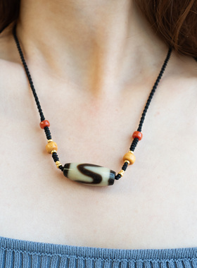 虎牙天珠项链达索小众高级感藏式民族风锁骨链个性南红牛骨简约女