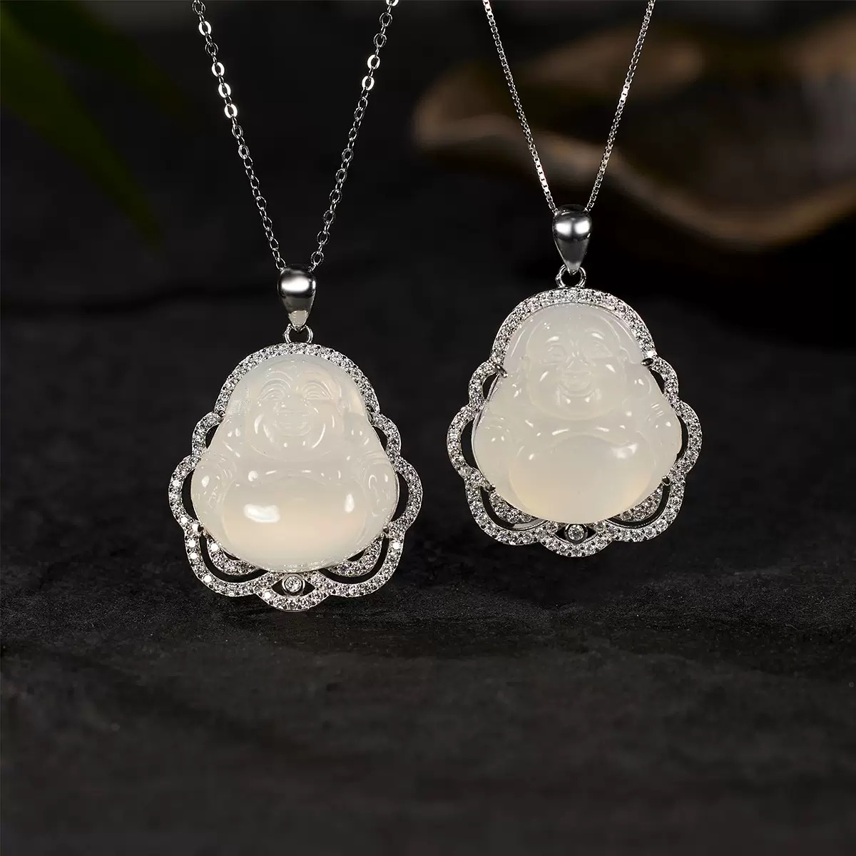 银城实拍925银佛公项链女高冰玉髓弥勒佛吊坠小众笑佛锁骨链饰品