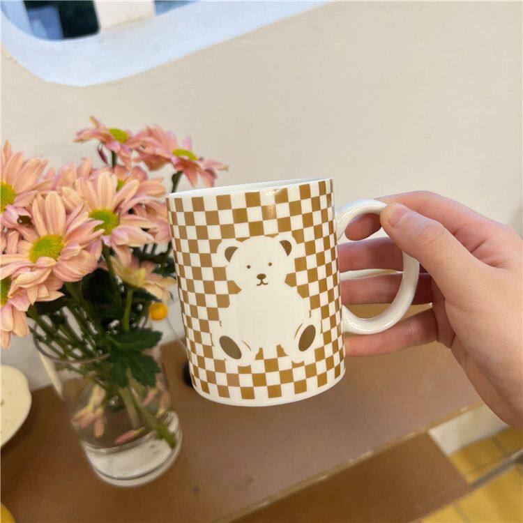 创意ins可爱卡通小熊陶瓷杯马克杯心高颜值情侣水杯咖啡杯