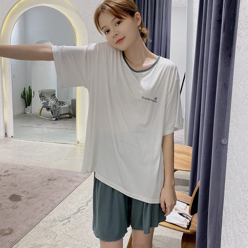 산전 잠옷 여성 여름 얇은 투피스 세트 산후 감금복 임신 모달 반팔 산전 가정복