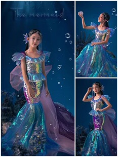 儿童摄影服装影楼拍照片主题演出服女童美人鱼公主裙连衣裙写真照
