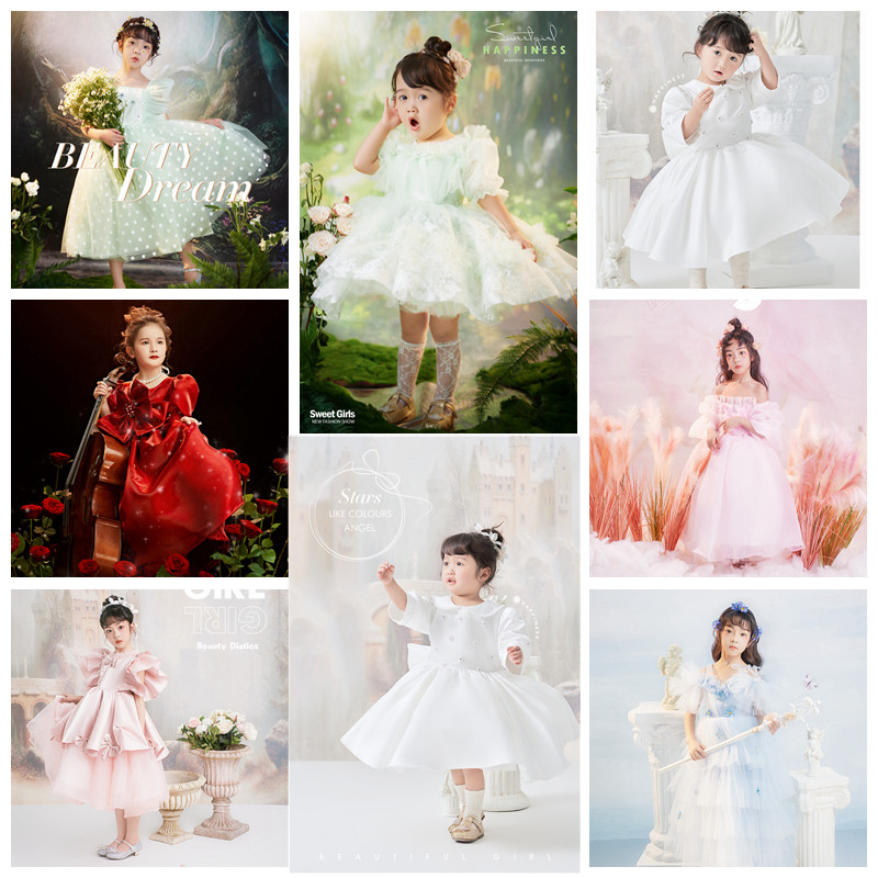 儿童摄影服装公主礼服夏季麦格牧童装2022年新款钢琴女走秀纱裙