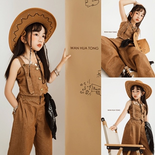 儿童摄影服装西部牛仔大童男女宝宝拍照服装照相馆艺术照拍照道具