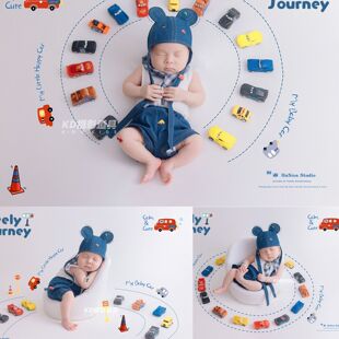 牛仔宝宝可爱造型拍照主题衣服 KD道具网红婴儿汽车新生儿摄影服装