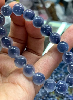 新品天然蓝色糖心玛瑙手链溏心包裹体女玉化手串蓝色清新水晶饰品
