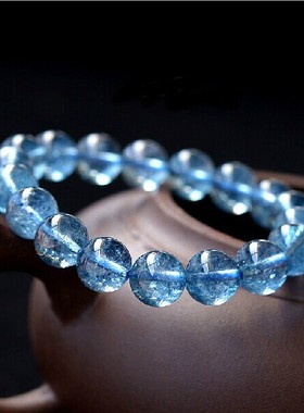 天然水晶半宝石蓝色情侣佛珠新品