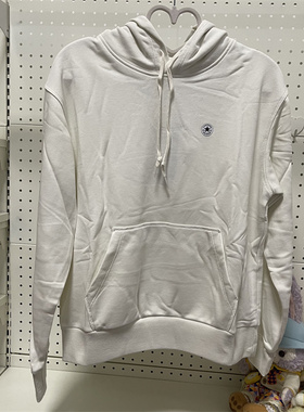 CONVERSE匡威小圆标白色连帽卫衣套头衫女款10021640-A08