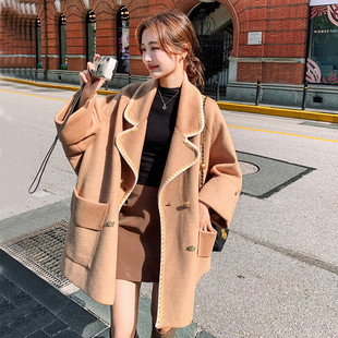 气质风 现货2D078 贝壳刺绣蝙蝠双面呢大衣 P215K318 2色 W6705