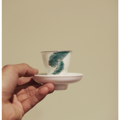 |闲栽蕉叶|闻香杯 聚香杯 手绘品茗杯 高身杯 客杯 杯垫 釉下彩