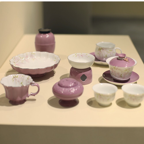 |勿念|《九重紫》紫藤花系列 手绘茶具 釉下彩 混搭盖碗 高温白瓷