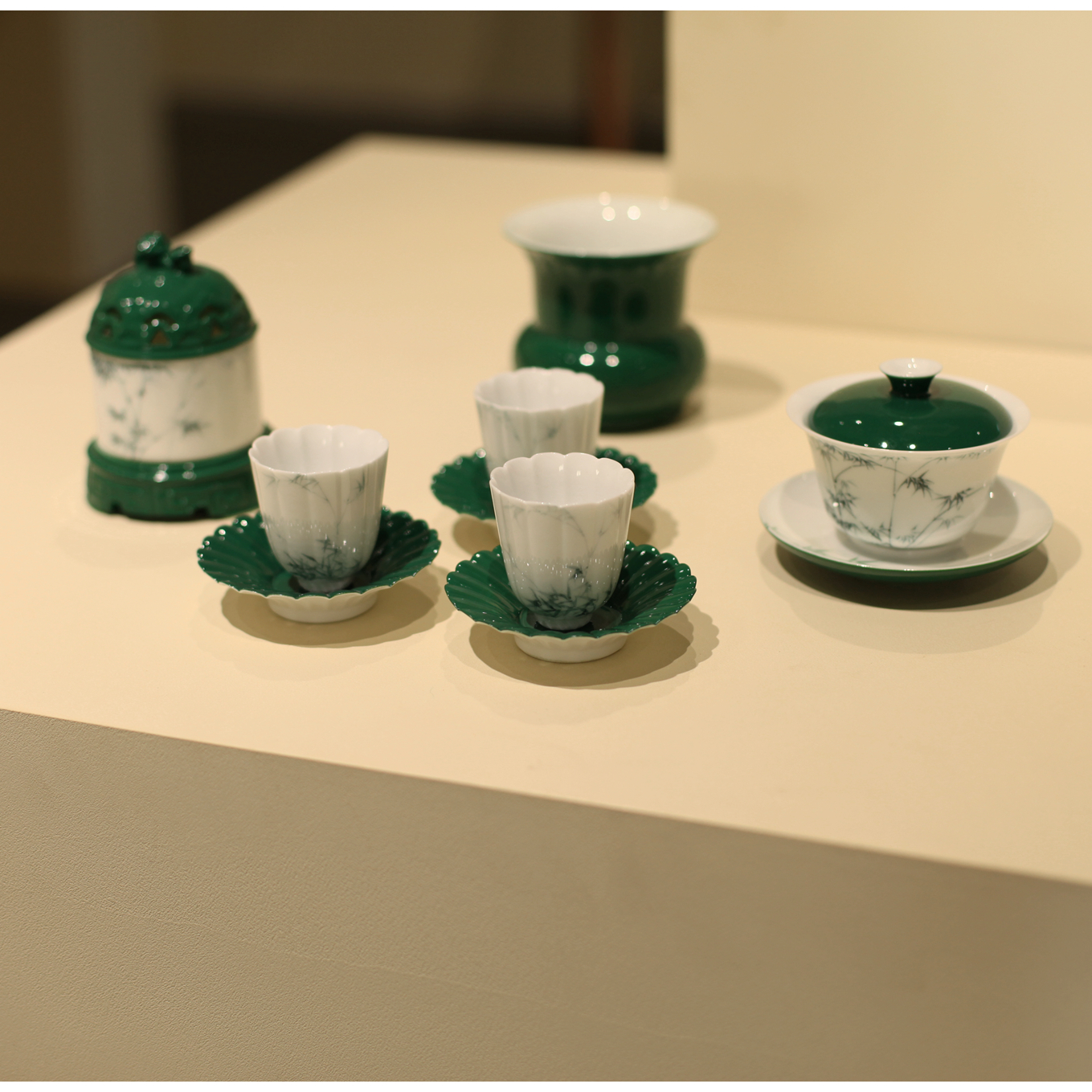 《墨彩竹逸》菊瓣品茗杯 茶杯 手绘茶具 釉下彩 客杯