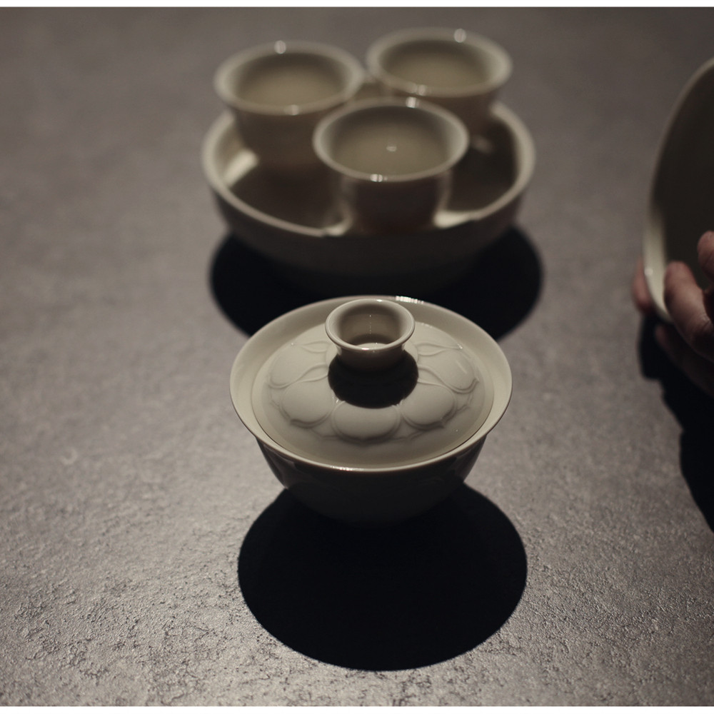 |亦宋书院|《定窑白》莲花盖碗壶承 品茗杯  二才 青瓷茶具陶瓷图片