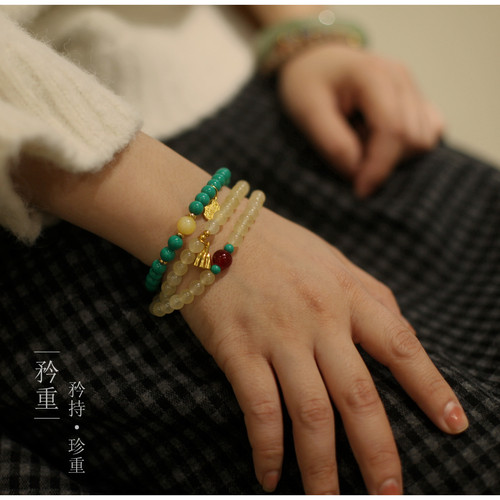 |矜重|绿松石珠串 手串 双圈 茶艺饰品 原矿玉石 女生 #顺单必买