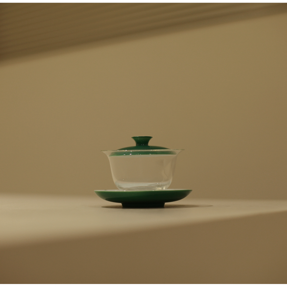 |竹叶绿|传统中国色系列茶具 玻璃三才盖碗 茶杯绿茶 绿色 手绘