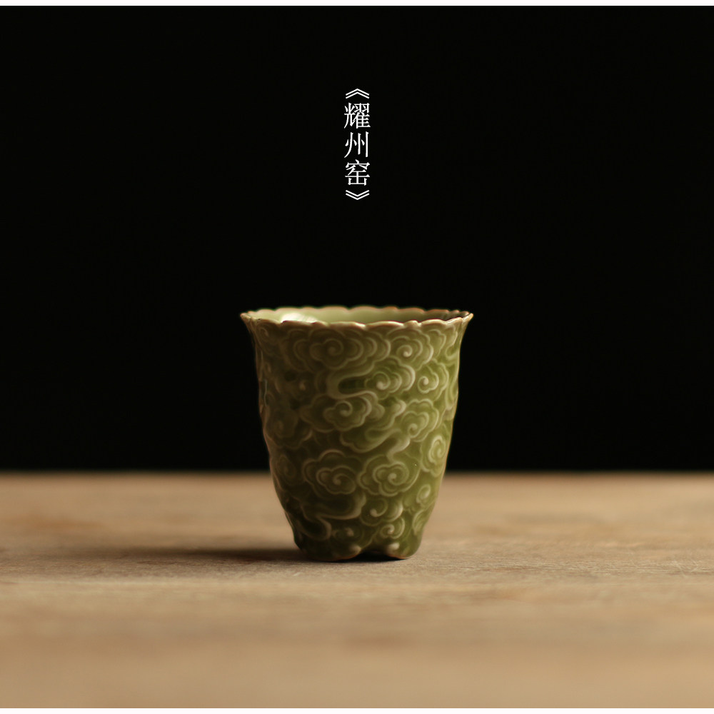 |宋青书院|《耀州窑》祥云花口主人杯蕉叶盖碗品茗杯茶具 宋风