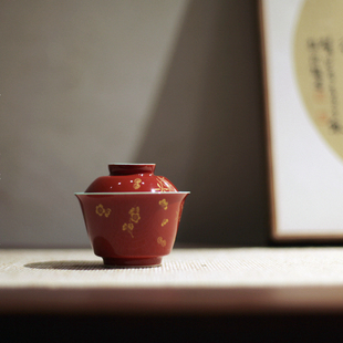 |勿念|《岁寒三友》故宫红幕芳盖碗 景德镇茶具烫金梅松竹