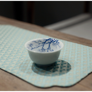 个人杯 蓝彩梅花小茶碗 主人杯 茶盏 釉下手绘 勿念 水漾兰