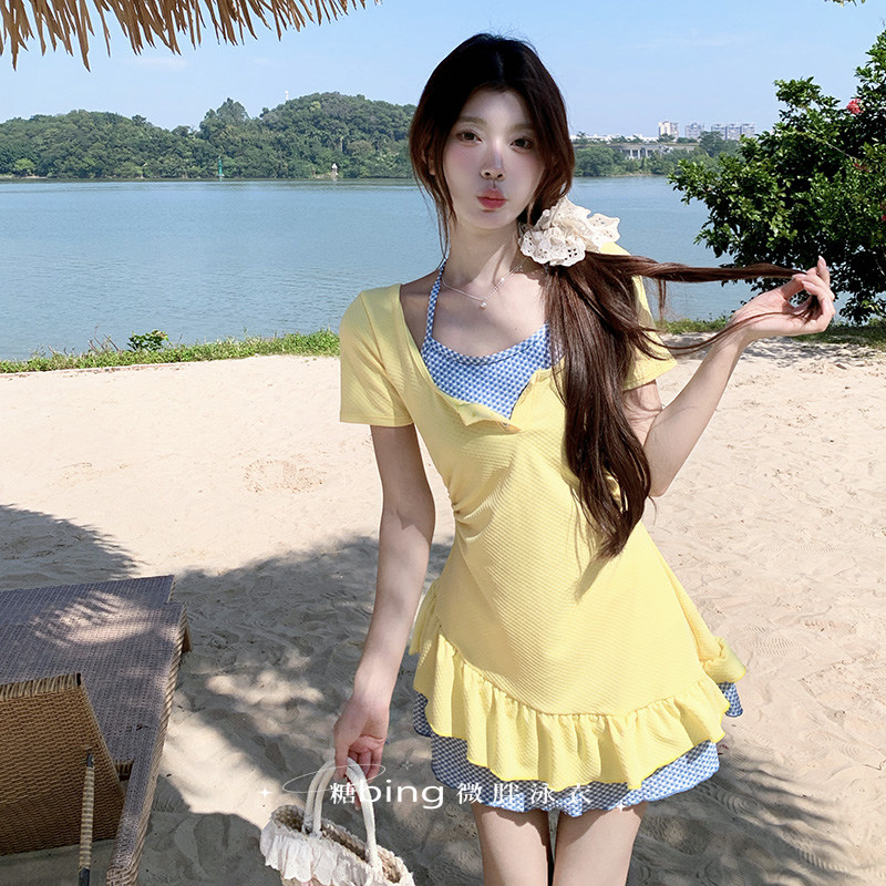 大码泳衣女胖女孩高级感裙式分体图片