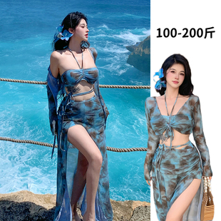 泡温泉胖mm遮肉 小众高级感新款 绝美大码 泳衣女海边比基尼长裙泰式