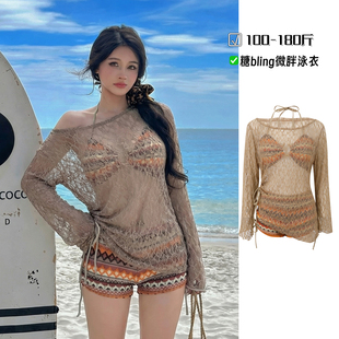 民族风大码 泳衣女高级感分体比基尼三件套微胖mm女孩度假温泉新款