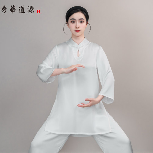 女「冰花缎水滴领」夏款7分袖太极服武术练功表演服