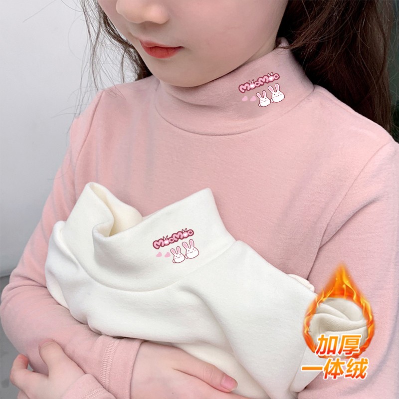 女童秋冬季加绒加厚德绒T恤儿童洋气保暖上衣宝宝一体绒打底衫