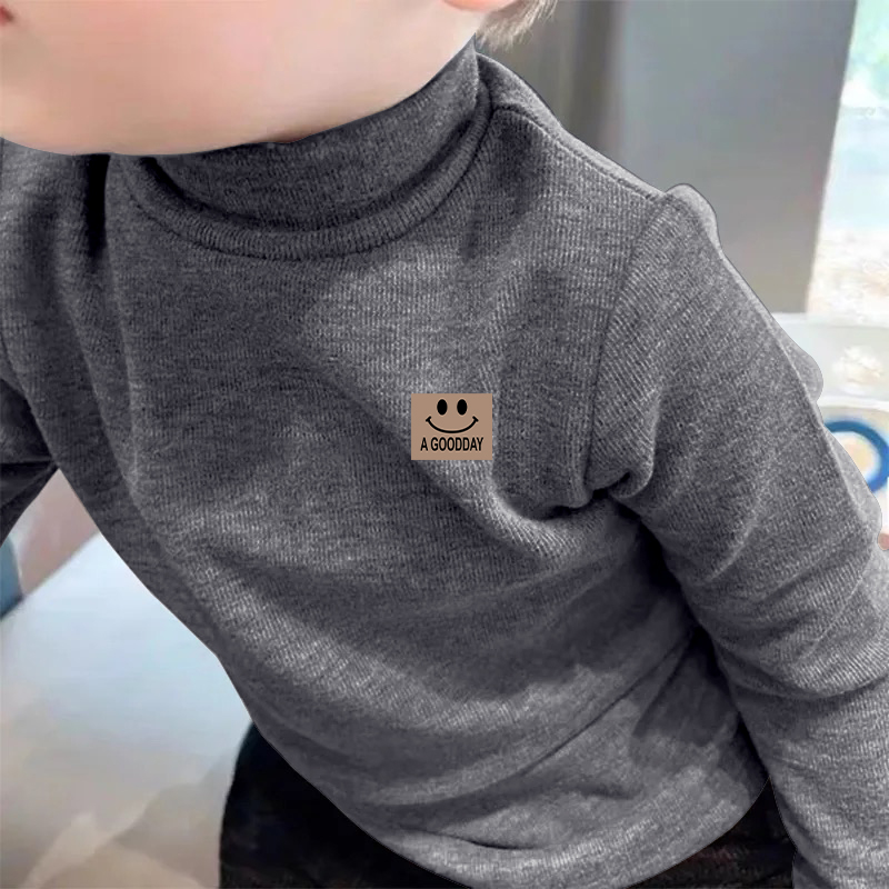 男童德绒保暖上衣卡通新款秋冬季打底衫儿童半高领内搭长袖T恤潮