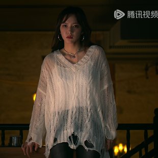 人之初龙钰程潇同款慵懒风早春镂空针织毛衣罩衫微透氛围感上衣女