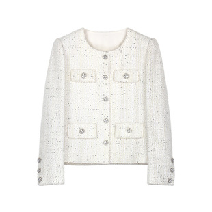 狙击蝴蝶岑矜陈妍希同款高定款月光白亮片小香风粗花呢精致上衣女