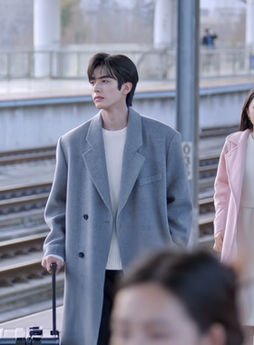 骄阳似我林屿森宋威龙同款冬季中长款加厚毛呢大衣宽松呢风衣外套