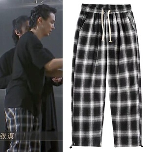 披荆斩棘言承旭尹正张智霖陈小春李承铉同款格子裤宽松直筒九分裤