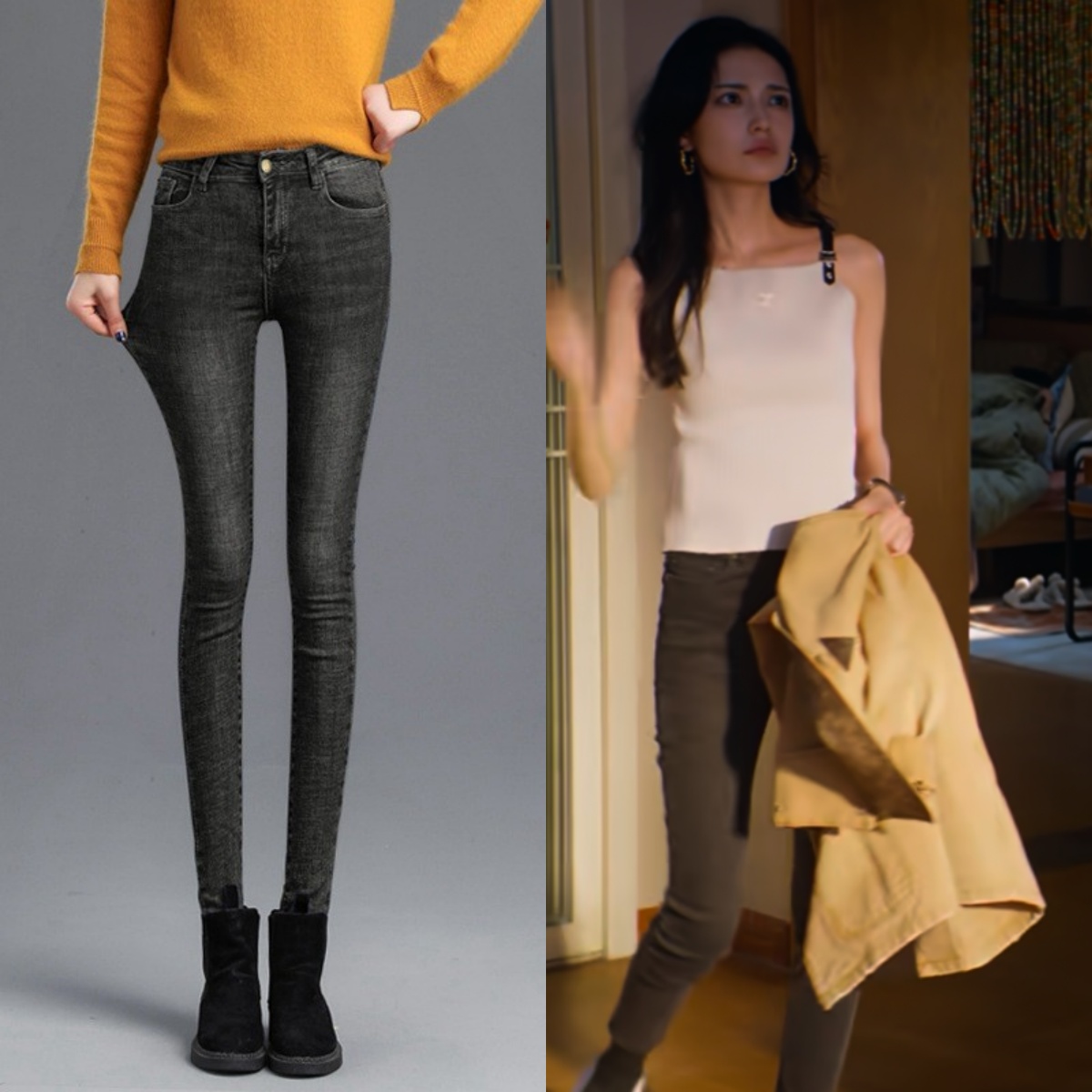 即刻上场颜菲加奈同款牛仔裤女弹力裤高腰修身显瘦九分铅笔小脚裤