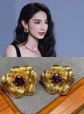 乘风2026代斯同款中古花朵镶钻耳钉复古小众设计宫廷风s925银耳饰