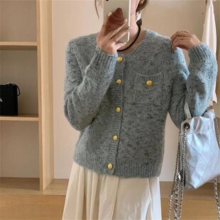 凡人歌殷桃章若楠同款花线特种纱小香风针织开衫短款圆领毛衣外套