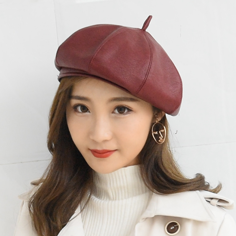2025新款时尚女帽女贝雷帽子秋冬皮帽韩版百搭八角蓓蕾帽韩国可爱