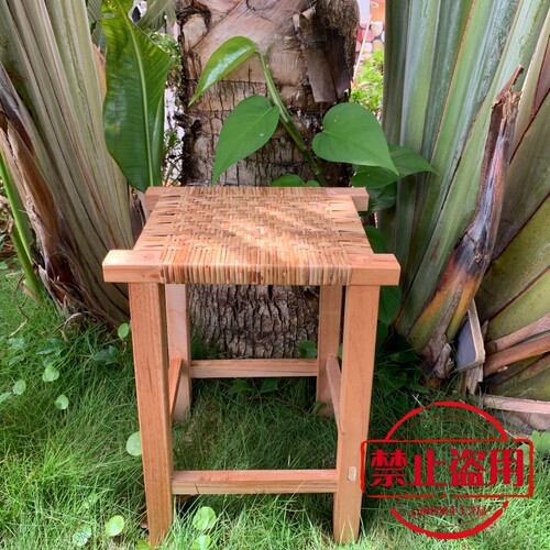 包邮手工藤编透气高脚凳子实木春木四方凳纯手工编织家用民宿户外