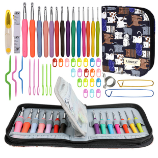 初学者钩针套装新手编织毛衣毛线硅胶软柄钩针工具套装送教程花猫