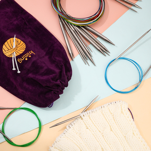 朗恩不锈钢环形针编织工具毛衣针毛线织针手工循环棒针120cm套装