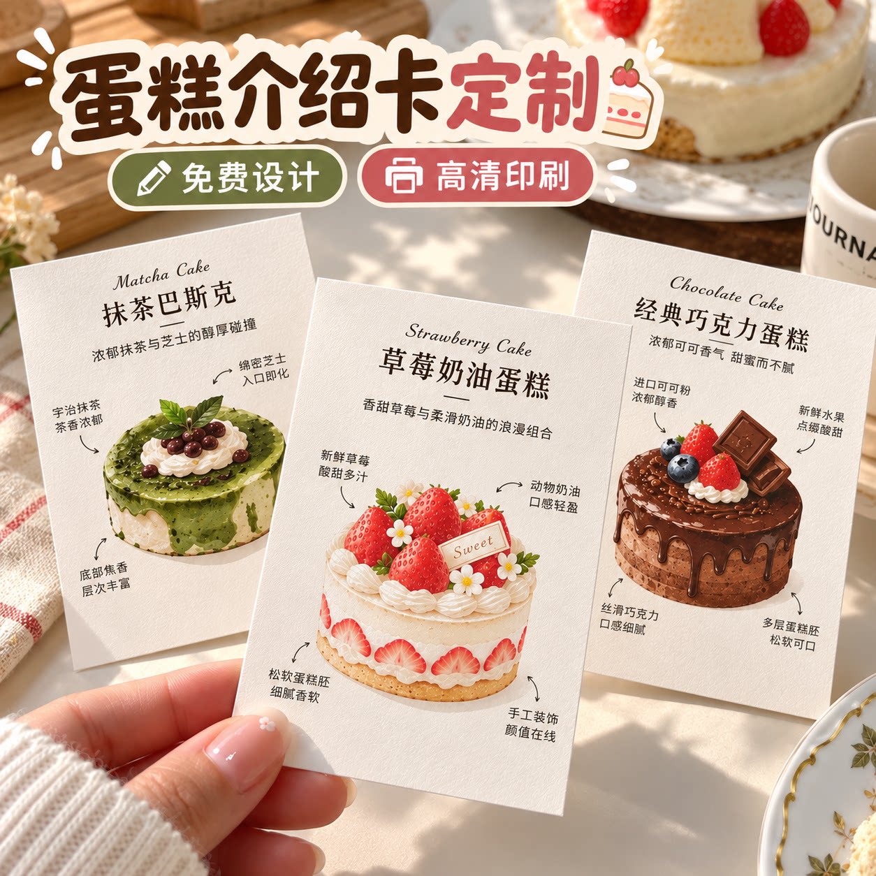 蛋糕卡片定制甜品介绍明信片烘焙产品说明书面包店手绘装饰小卡纸