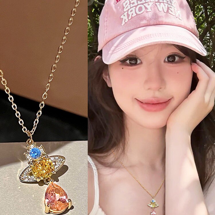 多巴胺土星撞色锁骨链女高级感