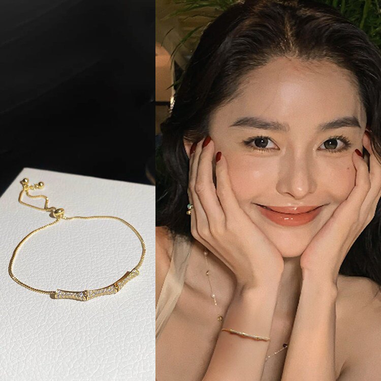 风华金属品质日韩风金色水钻手链女百搭高级感合金手串饰品