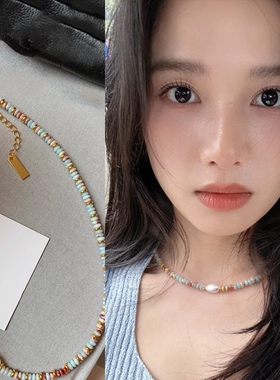 2026新款小众彩色珍珠锁骨链